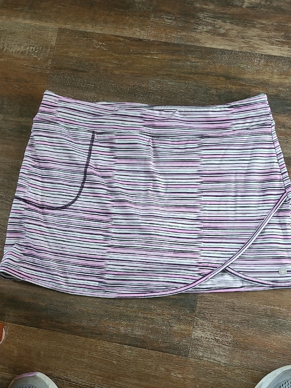 Soybu Pink and White Striped Wrap-Front Mini Skort